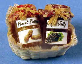 Peanut butter and jelly in basket
