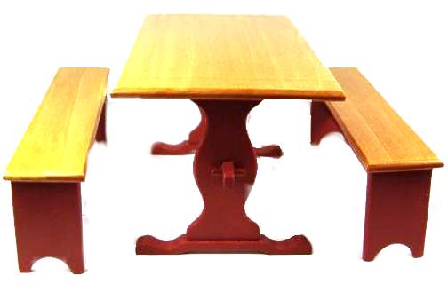 Trestle table & benches - red