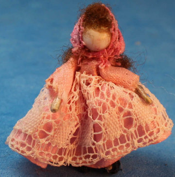 Primitive wood doll for a doll - pink dress
