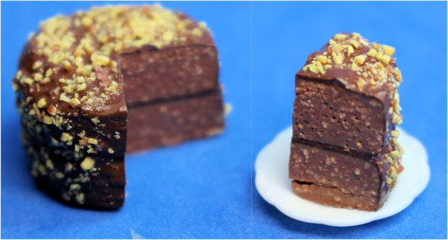 Chocolate cake with nuts and slice