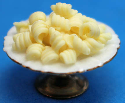 Rotini pasta on footed dish