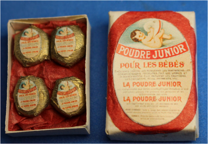 Box of French baby powders by Jill Miles, UK