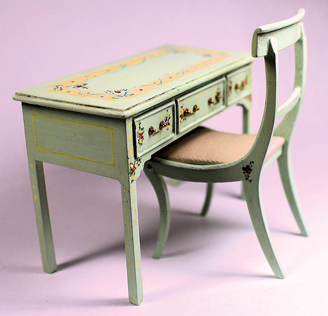 Lady's desk/dressing table & chair - painted