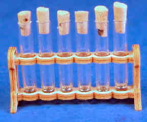 Test tube rack with 6 stoppered test tubes