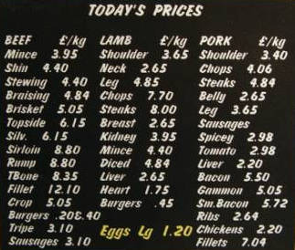 Butcher shop sign - prices
