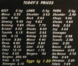 (image for) Butcher shop sign - prices