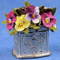 (image for) Flower arrangement - Pansies in a biscuit barrel (small)