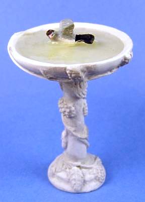 Bird bath with bird - faux gray marble - Click Image to Close