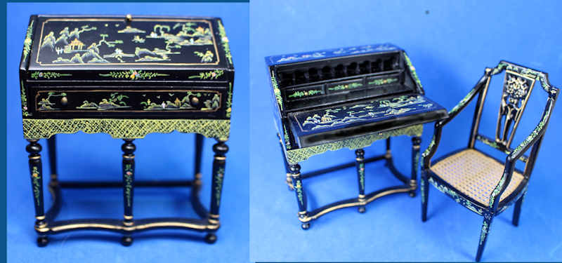 (image for) Ladies writing desk and chair - black Chinoiserie