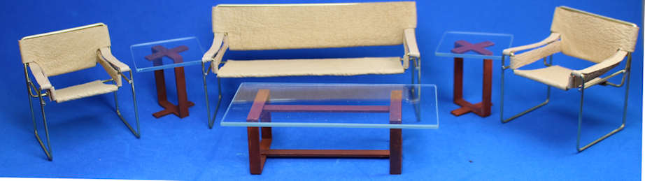 (image for) Modern living room set - tan leather and brass