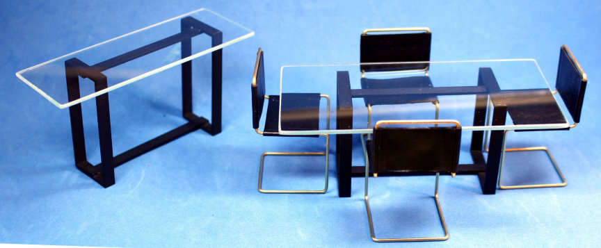 (image for) Modern dining room set - black leather and brass