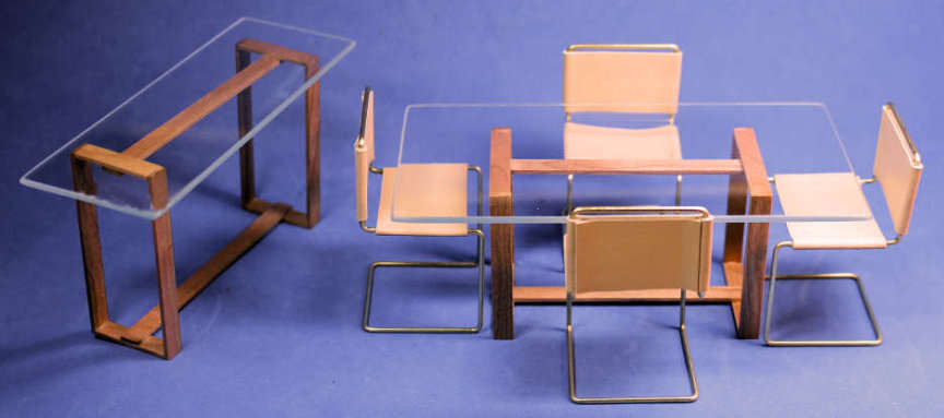 (image for) Modern dining room set - tan leather and brass