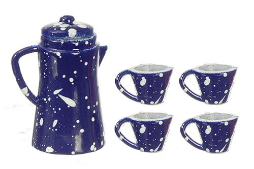 Splatterware coffee pot and cups