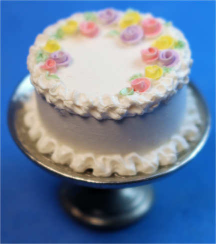 Cake - flowers - metal pedestal plate
