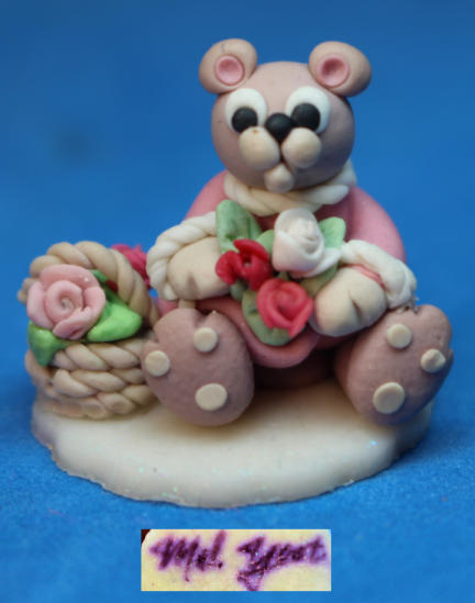 Teddy bear with basket by Mel Yost - Click Image to Close