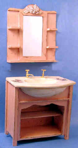 (image for) Sink & mirror with shelves - pink