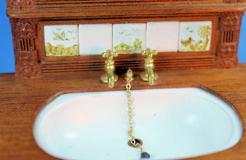 Bathroom sink with mirror and hand painted ceramic tiles