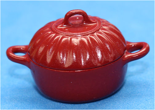 (image for) Cooking pot - round - ribbed lid -red
