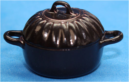 (image for) Cooking pot - round - ribbed lid -black