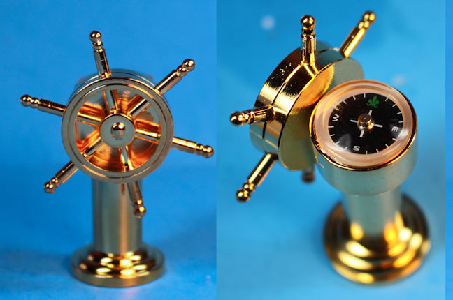 (image for) Ship's wheel with compass - Click Image to Close