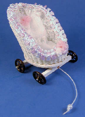 (image for) Pull baby carriage - white wicker