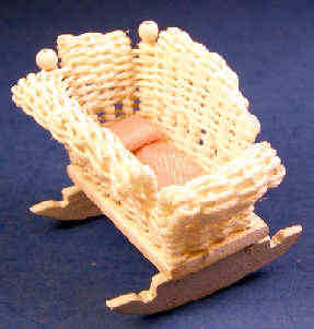 Cradle - 1/2 scale white wicker with pink trim #2