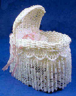 Bassinett white/pink trim - 1/2 scale wicker