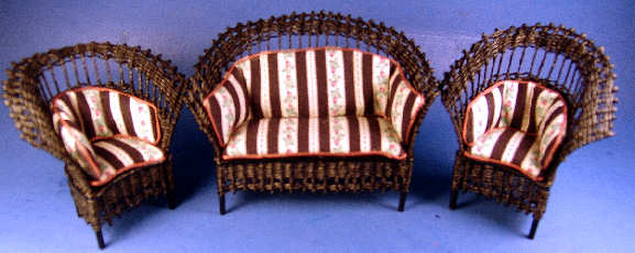 Sofa & chairs set - black wiicker- 3 piece