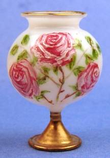 Footed bowl - enamel with roses