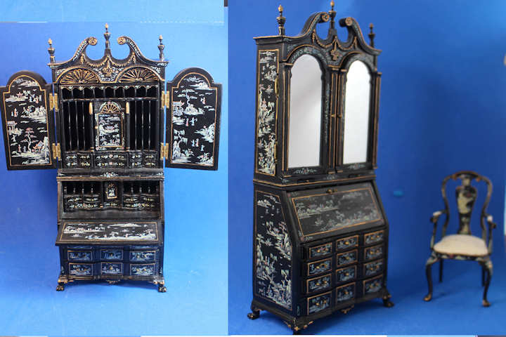 (image for) Secretary and chair - black Chinoiserie