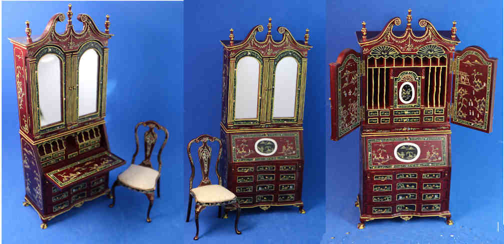 (image for) Secretary and chair - mahogany and Chinoiserie finish